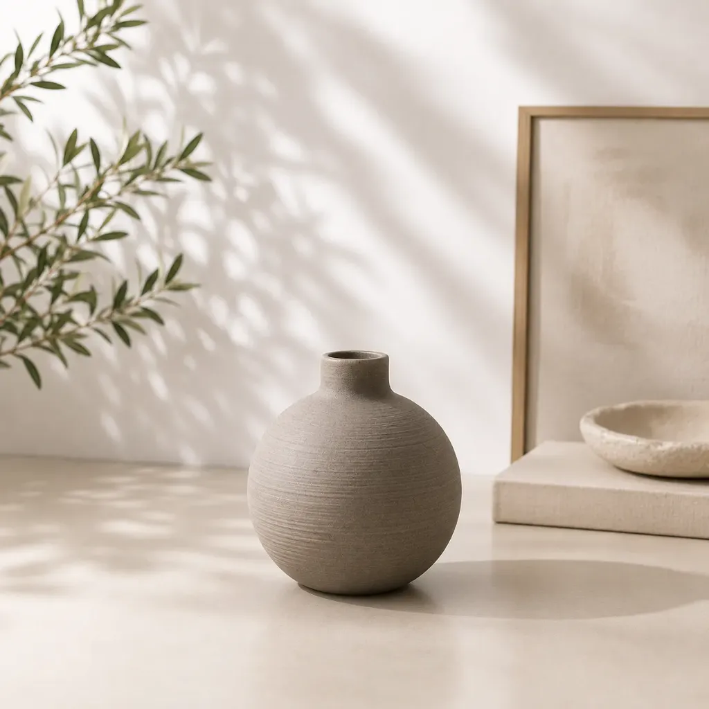 [R2412107] Vase boule - taupe 15cm