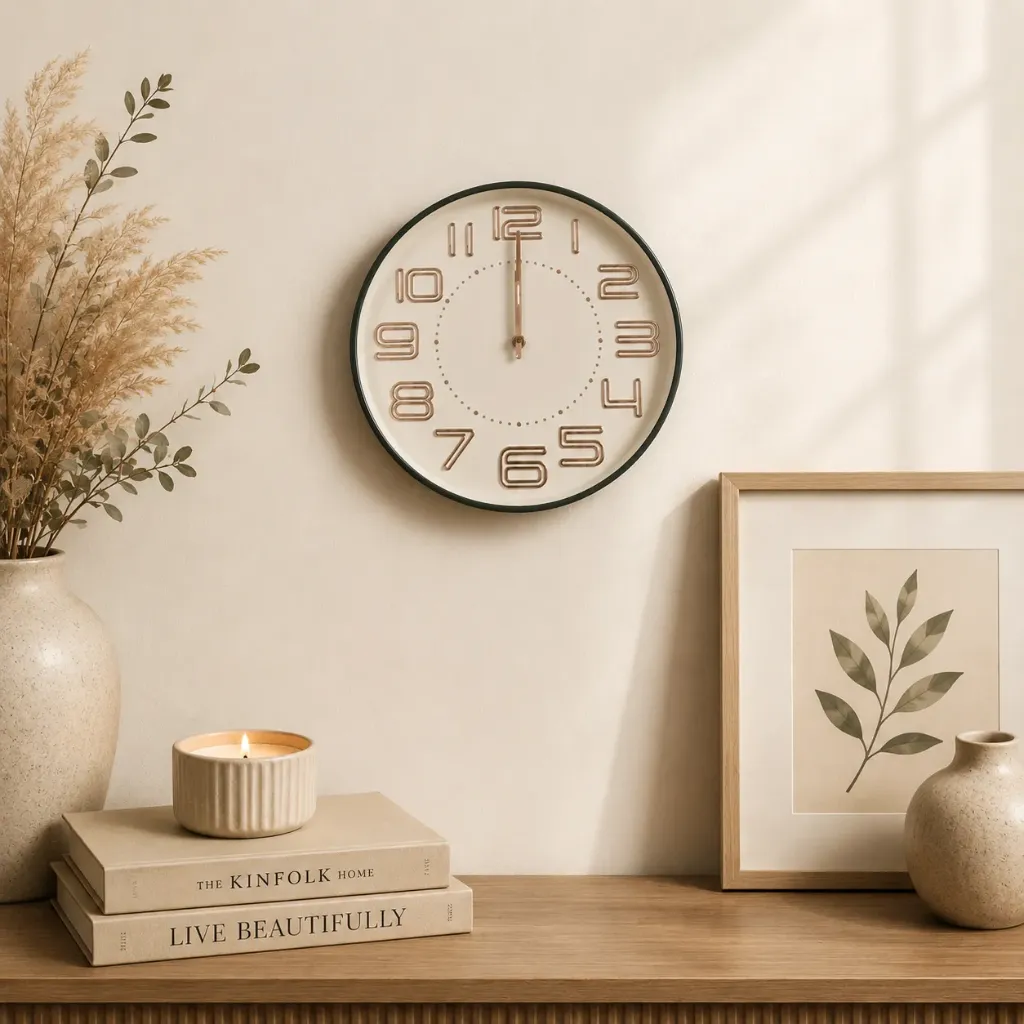 [134-4] Horloge murale - crème & cuivre - 25cm