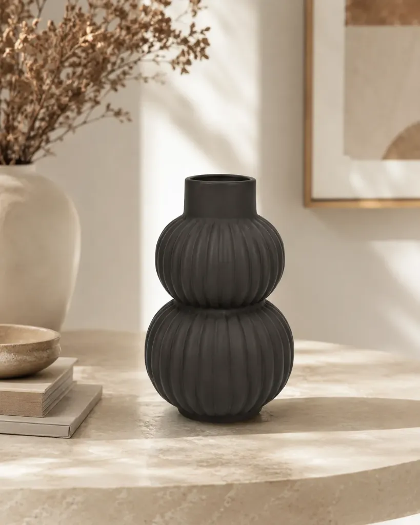 [054-3] Vase Luna ceramic - noir 25cm