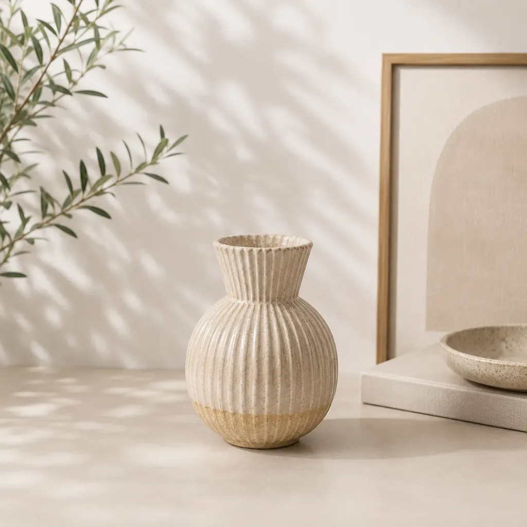 [114-9] Vase ceramic colonna - gris/beige