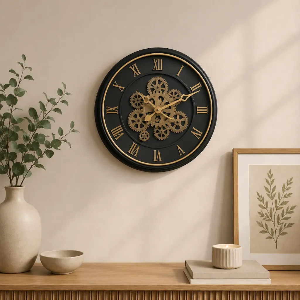 [131-13] Horloge murale Engrenages - noir/doré - 40cm