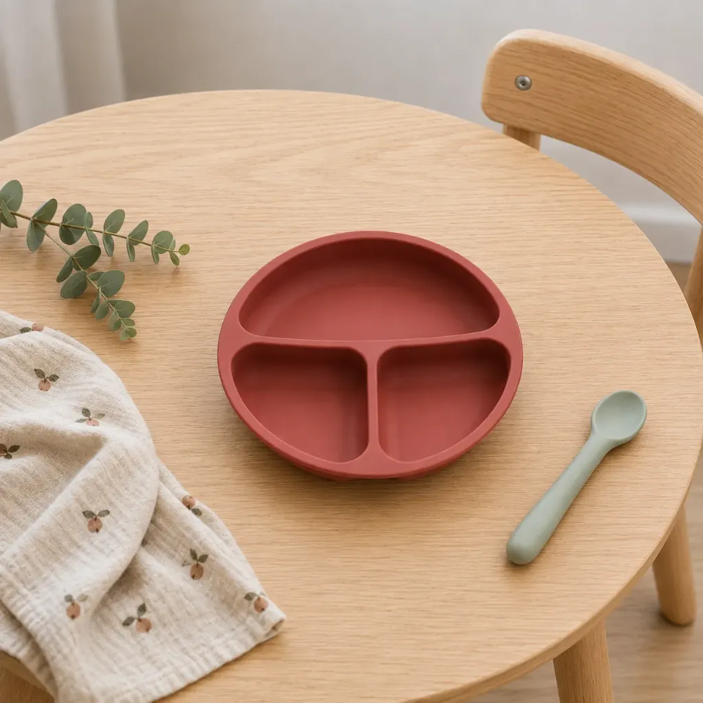 Assiette silicone à ventouse Yomi - 19cm enfants (Gris vert)